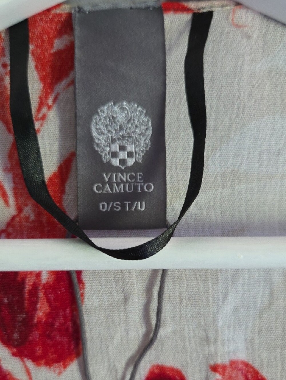 Vince Camuto Red, Black & White Floral Open-Front Kimono One Size With Tassels - Picture 4 of 6